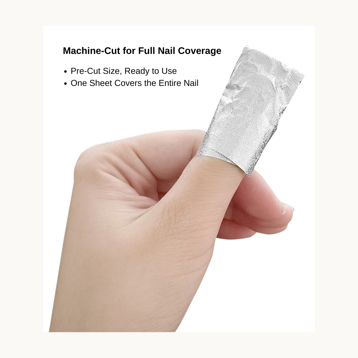 Machine cut nail foil wrap tightly covering the entire nail for effective gel removal
