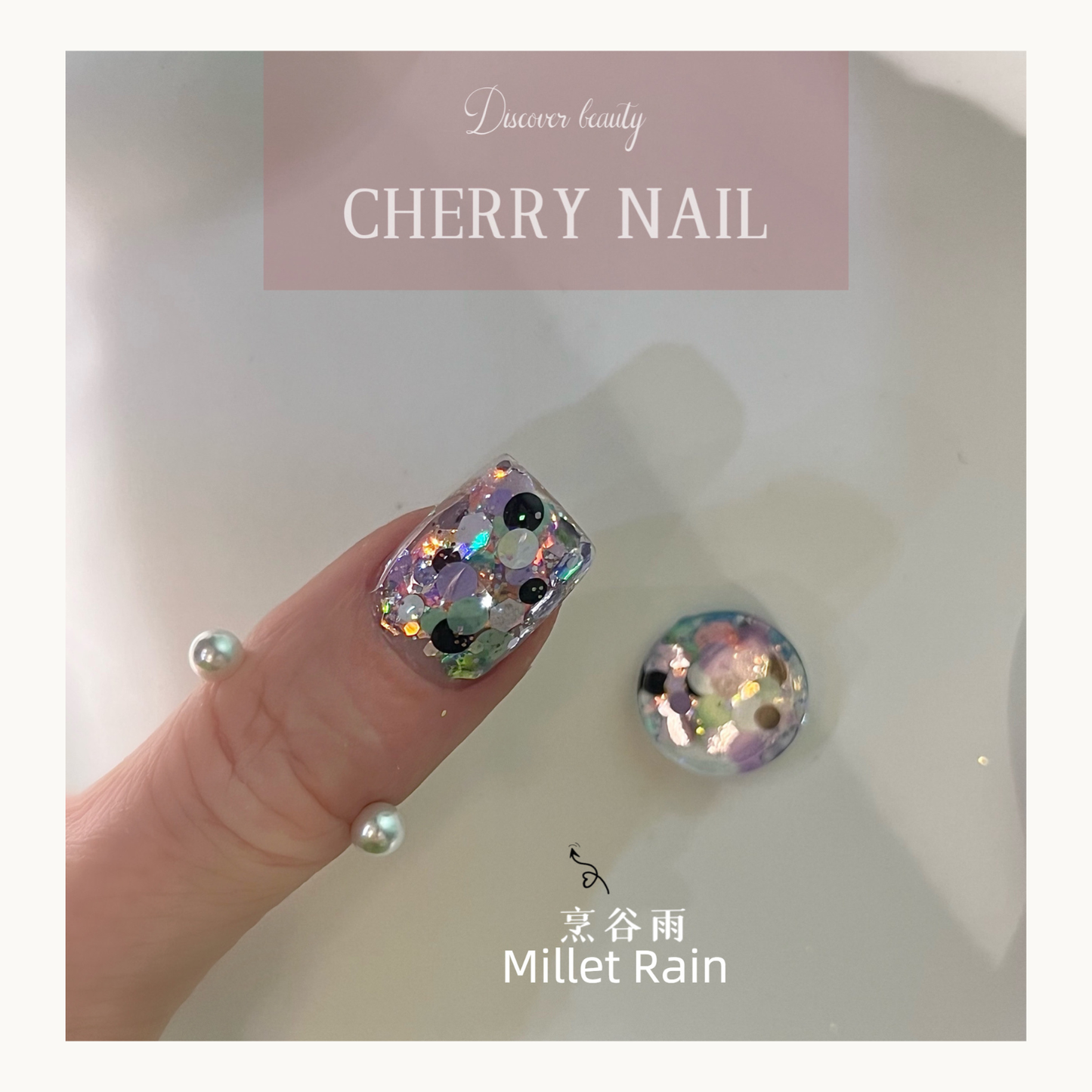 Top view of Millet Rain chunky glitter flakes suitable for resin art and manicures.