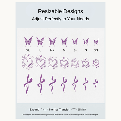 Different nail art pattern sizes created with MR NAIL adjustable silicone stamper