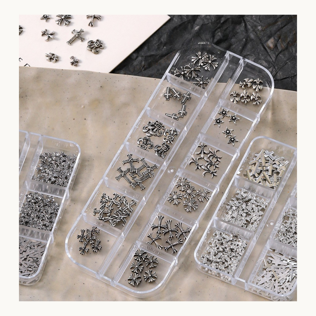 NF Select Antique Silver Gothic Nail Charms – 12-Compartment Set - image 4