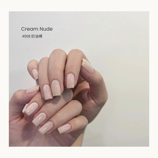 Cream Nude nail color gel manicure on two hands