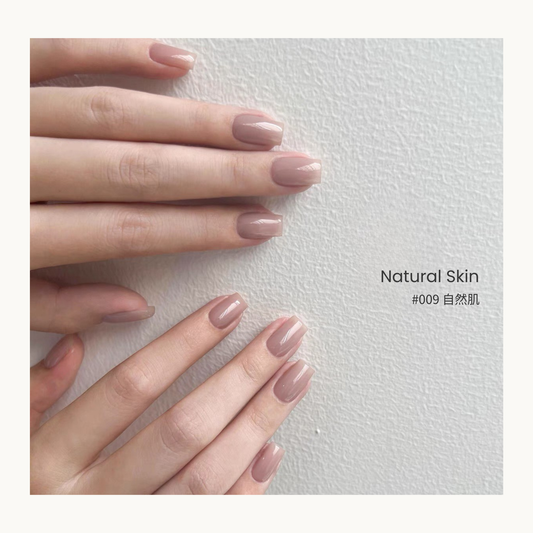 Natural Skin gel nail polish manicure with translucent pink-nude nails