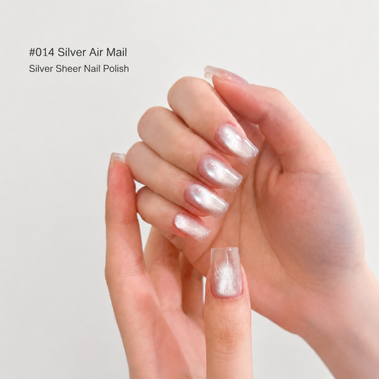 Silver Air Mail sheer silver-white shimmery nail color gel manicure
