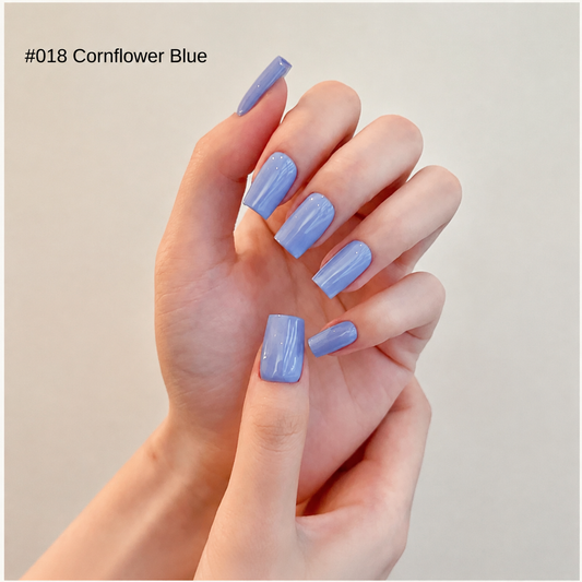 Cornflower Blue gel nail color manicure on square-shaped nails