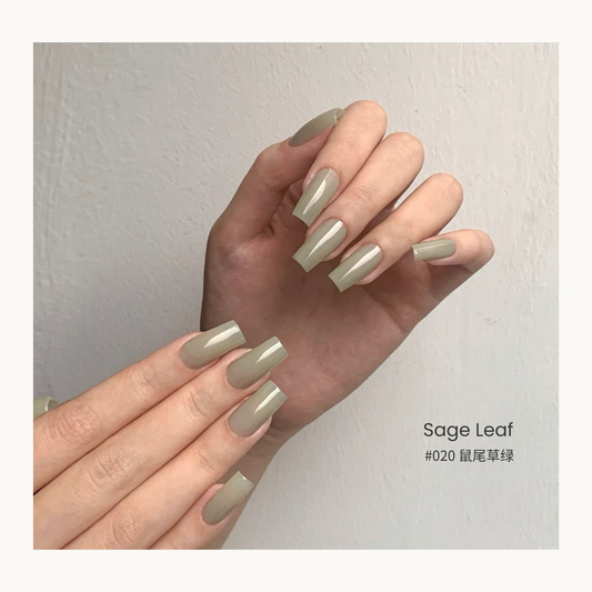 Sage Leaf nail color gel manicure on two sets of hands
