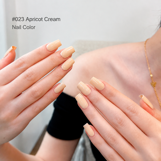 Apricot Cream gel nail color manicure on rounded nails