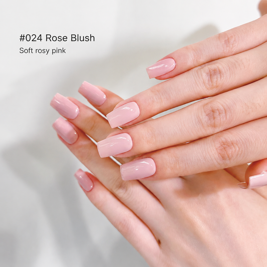 Rose Blush gel nail color manicure on square-shaped nails