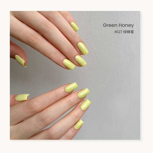 Green Honey #027 gel polish manicure with bright yellow-green nails