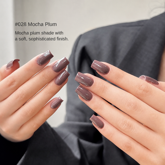 Mocha Plum gel nail color manicure on square-shaped nails