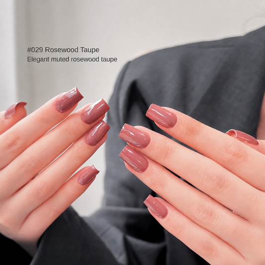 Rosewood Taupe gel nail color manicure on square-shaped nails
