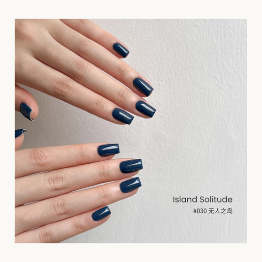 MODING #030 Island Solitude gel polish swatch in a deep navy ocean-blue tone.