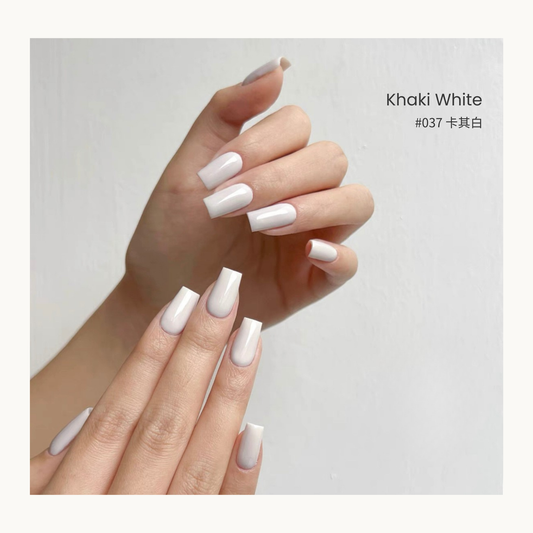 Khaki White gel nail polish manicure with glossy square nails