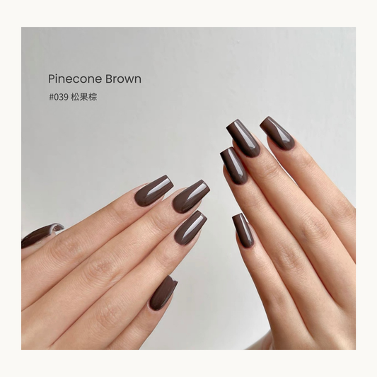 Pinecone Brown gel nail polish manicure with glossy chocolate-brown nails