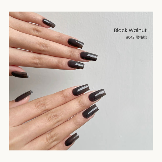 Black Walnut gel nail polish manicure with glossy dark brown nails