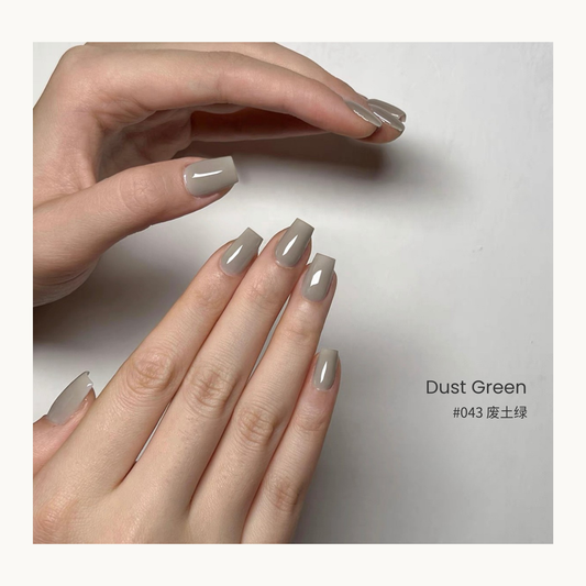 Dust Green gel nail polish manicure with muted gray-green nails