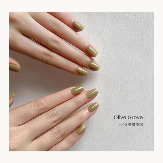 Olive Grove nail color gel manicure on two sets of hands