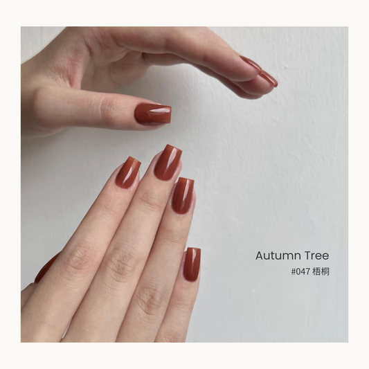Autumn Tree nail color gel manicure on two hands