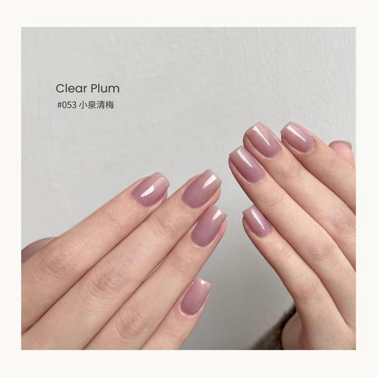 Clear Plum nail color gel manicure on two sets of hands