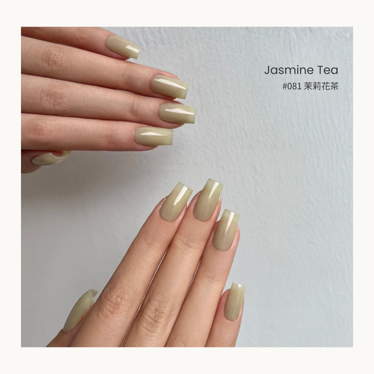 Jasmine Tea nail color gel manicure on overlapping hands