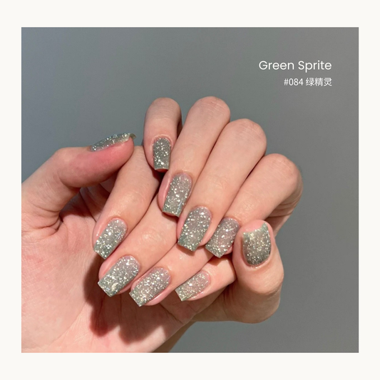 Green Sprite glitter gel nail polish manicure