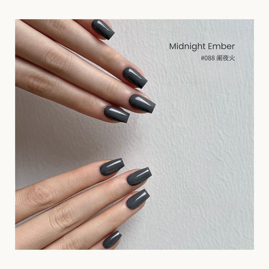 Midnight ember charcoal gel nail polish manicure