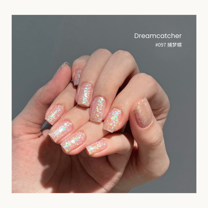 0-additive formula MODING “WU” Series Lily Poem Sparkle Foil Gel #097 Dreamcatcher 捕梦蝶, rainbow multicolor foil shimmer creating dreamy brilliance.