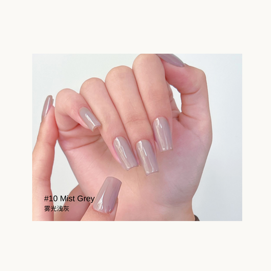 Sheer mist gray gel manicure with a separate nail swatch