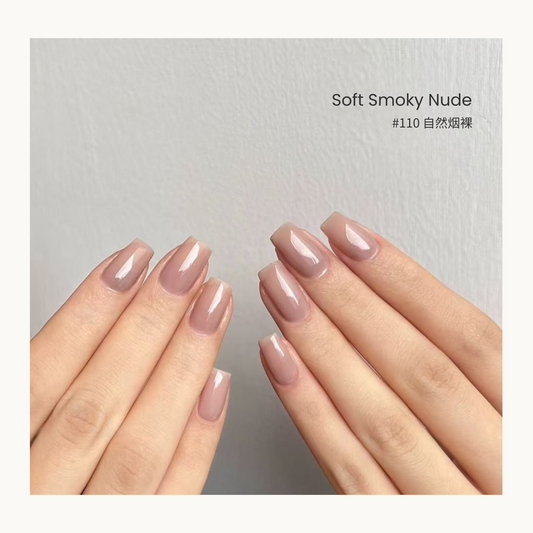 Soft Smoky Nude nail color gel manicure on rounded nails