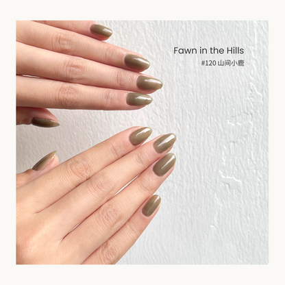 MODING #120 Fawn in the Hills gel polish in a muted natural olive-beige tone.