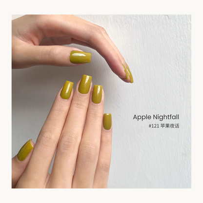 MODING #121 Apple Nightfall gel polish in a vibrant moss-apple green shade.