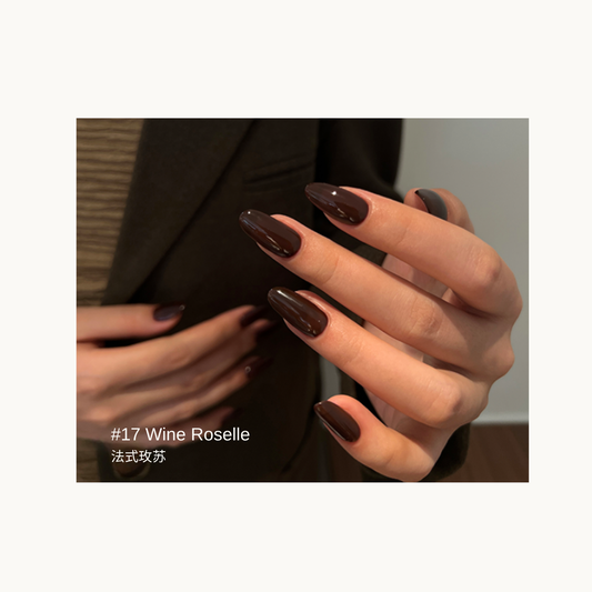 Deep wine-brown gel polish shown on glossy square nails