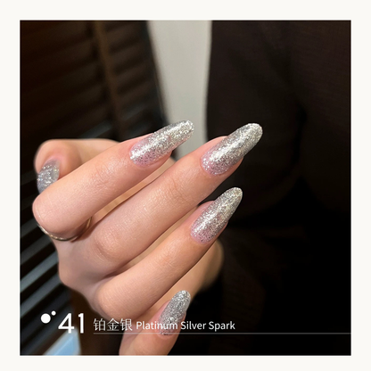 MODING 41 Platinum Silver Spark glitter builder gel for nail extensions, metallic silver shimmer dual form gel for sculpted nails, popular North America nail trend