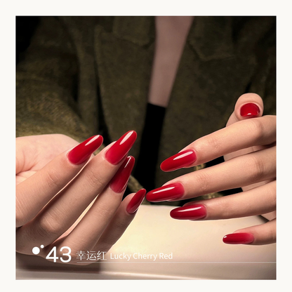 MODING 43 Lucky Cherry Red builder gel for nail extensions, bright classic cherry red dual form gel for professional nail artists in USA and Canada