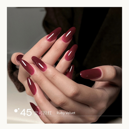 MODING 45 Ruby Velvet deep wine red builder gel for nail extensions, glossy dual form extension gel for long almond nails, trending North America nail color