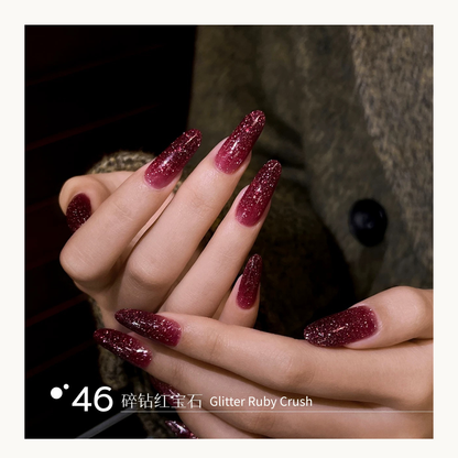 MODING 46 Glitter Ruby Crush red glitter builder gel for nail extensions, deep ruby sparkle dual form extension gel, holiday favorite in USA and Canada nail salons