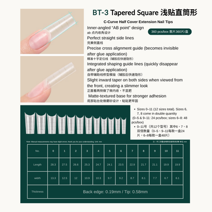 Size guide and measurements for MODING Tapered Square  nail tips in 12 sizes