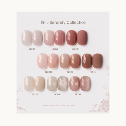 serenity serise. 
A minimalist 0-Additive formula gel polish in nude color，
inspired by the Chinese philosophy of “Wu (無)” – embracing calmness and simplicity. 
Available in Vancouver, Canada.