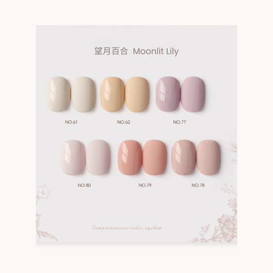 moonlit lily serise. 
A minimalist 0-additive formula gel polish in pestal colors, 
inspired by the Chinese philosophy of “Wu (無)” – embracing calmness and simplicity. 
Available in Vancouver, Canada.
