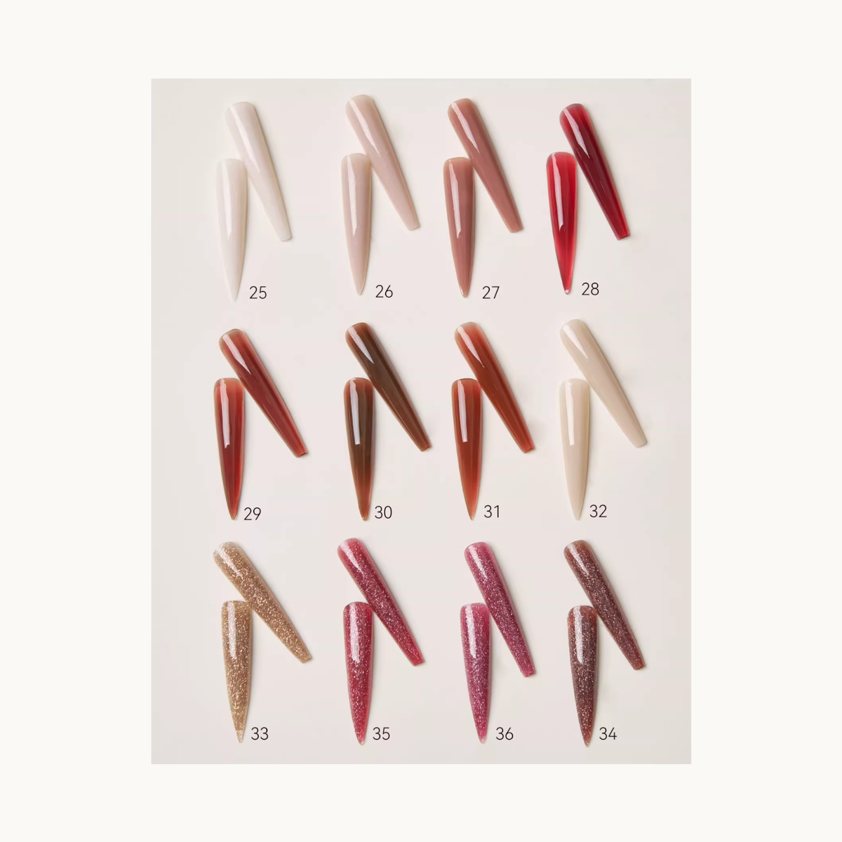 MODING Amber Glow Tinted Extension Hard Gel Q32 Q25-Q36 color chart