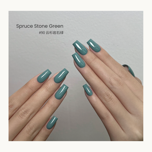 MODING Bottle Gel #090 Spruce Stone Green — cool spruce-toned green nail gel swatch