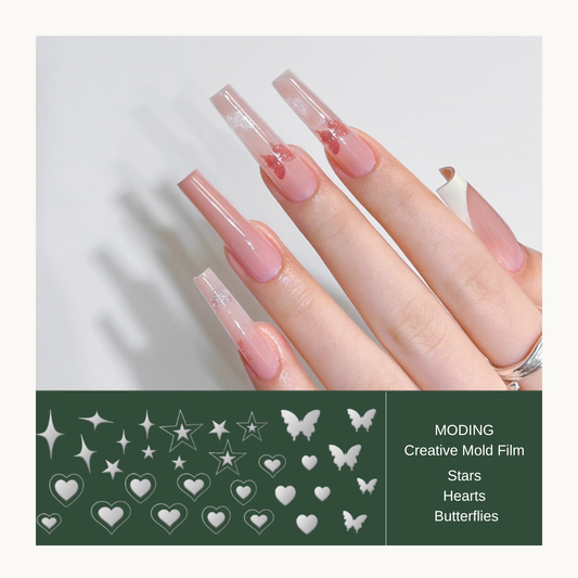 Creative nail mold film with star, heart, and butterfly motifs