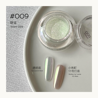MODING Glowdream nail art effect powder including chrome, aurora, opal and foil textures.
