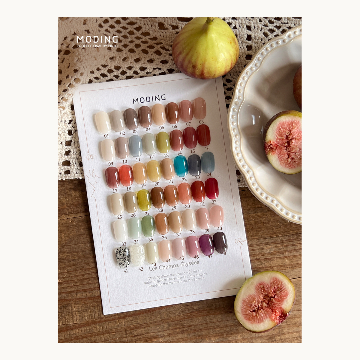 MODING Les Champs-Élysées 48-color semi-sheer gel collection shade chart