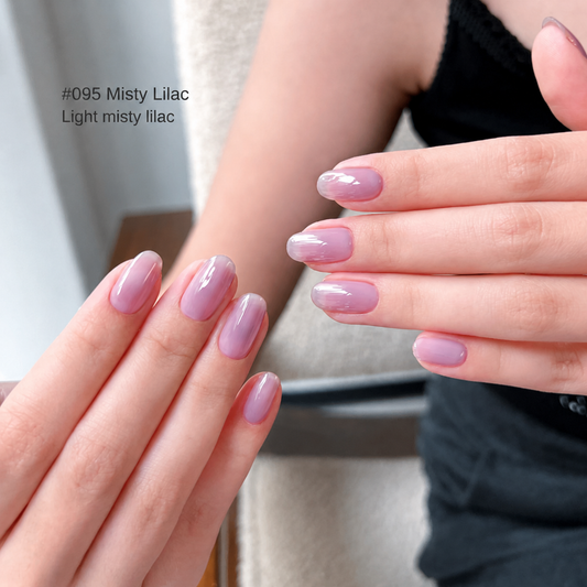 Misty Lilac gel nail color manicure on rounded nails
