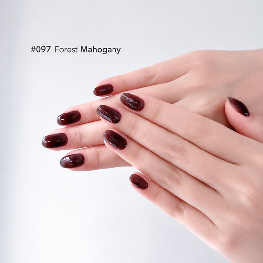 Forest Mahogany gel nail color manicure on rounded nails