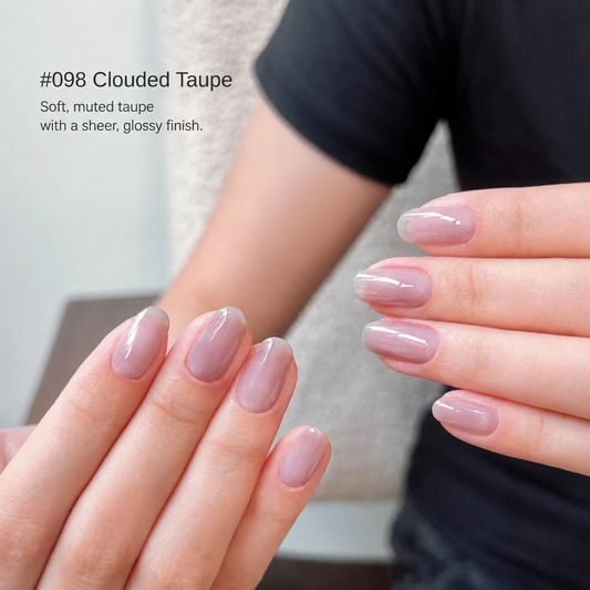 Clouded Taupe gel nail color manicure on rounded nails
