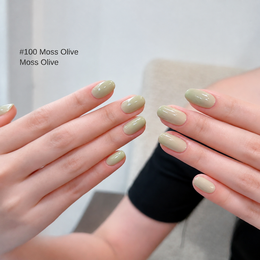 Moss Olive gel nail color manicure on rounded nails