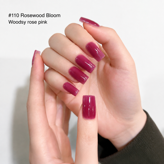 Rosewood Bloom gel nail color manicure on square-shaped nails