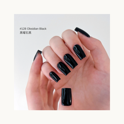 MODING M128 Obsidian Black glossy pure black nail polish on model hands