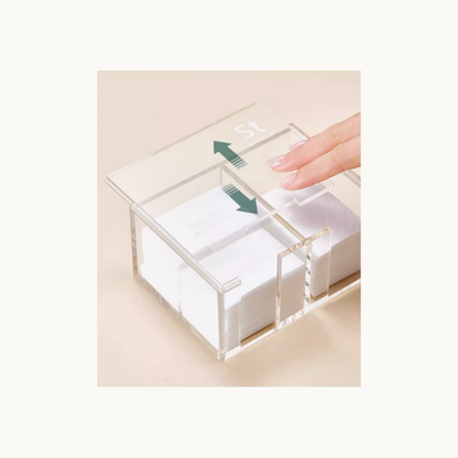 moding clear acrylic cotton pad dispenser with sliding lid for easy one-hand access